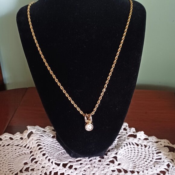 Vintage Gold-Tone Large Rhinestone Pendant Necklace - Picture 1 of 4